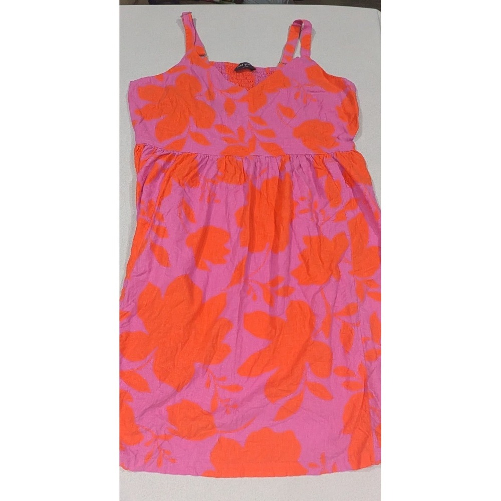 Lane Bryant Sun Dress Women 22 Pink Orange Excellent Floral Linen Blend Smocked